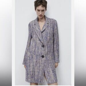 Zara Women's Blue Tweed Coat size medium NWT